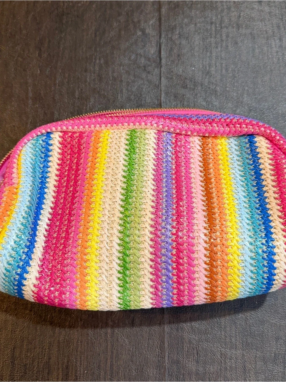 Rainbow Stripe Smiley Pouch - Multicolor NWT